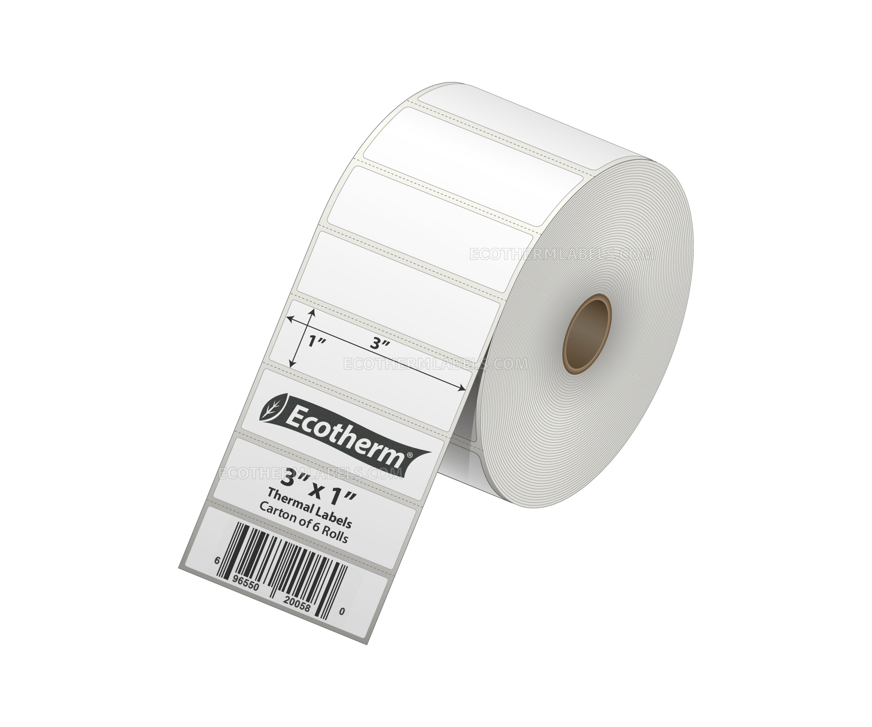 3 x 1 Direct Thermal White Labels With Rubber Adhesive - Perforated - 2500 Labels Per Roll - Carton Of 6 Rolls - 15000 Labels Total - MPN: ECOTHERM15137-6